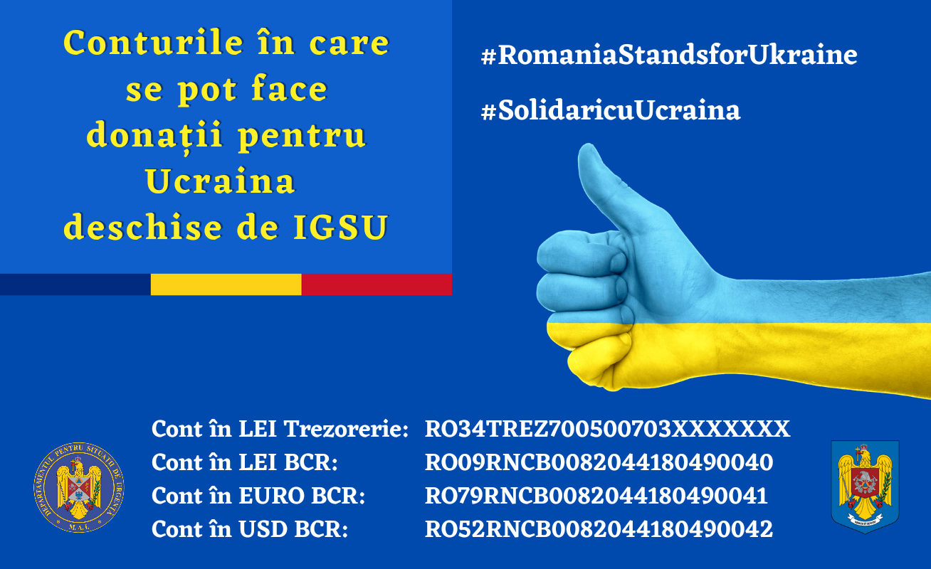 Conturile deschise de către IGSU unde se pot face donații pentru Ucraina